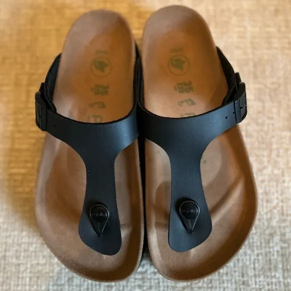 Papillio Womens Gizeh Black Birko-Flor Slip On Footbed Sandals Shoes NWOB