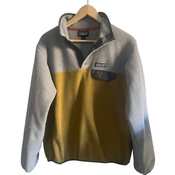Patagonia synchilla pull over sweater mustard gray size medium