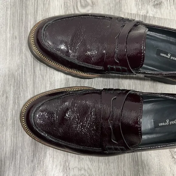 Paul Green Shoes Loafers Women's US 8 UK 5.5 Burgundy Crinkle Patent Leather