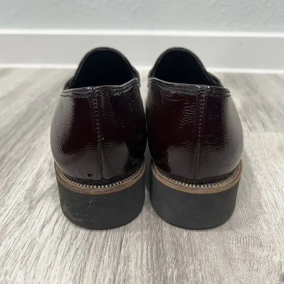 Paul Green Shoes Loafers Women's US 8 UK 5.5 Burgundy Crinkle Patent Leather