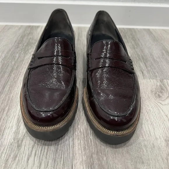 Paul Green Shoes Loafers Women's US 8 UK 5.5 Burgundy Crinkle Patent Leather