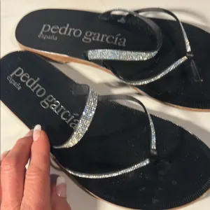 Pedro Garcia Black Sandals with Silver Straps