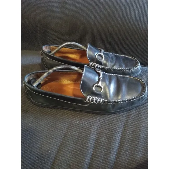 Peter millar men's black leather loafers size 13W Horsebit Leather Brazil Preppy