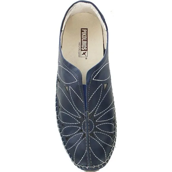 Pikolinos Pewter Blue-Gray Embroidered Genuine Leather Loafers Mules Clogs 7.5-8