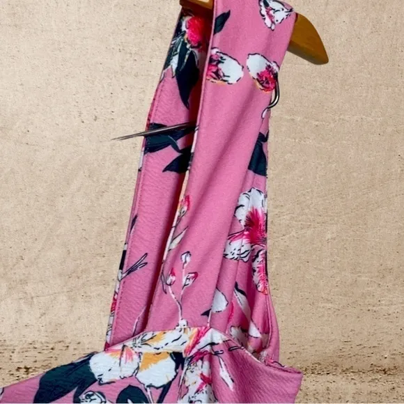 𝅺pink Floral Deep-V Plunge High-Low Stretch Mermaid Dress.