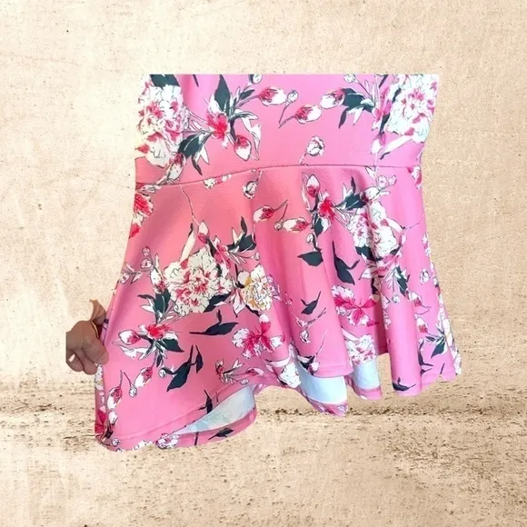𝅺pink Floral Deep-V Plunge High-Low Stretch Mermaid Dress.