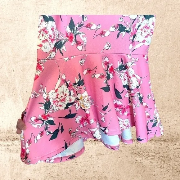 𝅺pink Floral Deep-V Plunge High-Low Stretch Mermaid Dress.