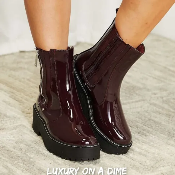 Platform Boots Side Zip Vegan Patent Leather Moto Chunky Lug Shoes Forever Link