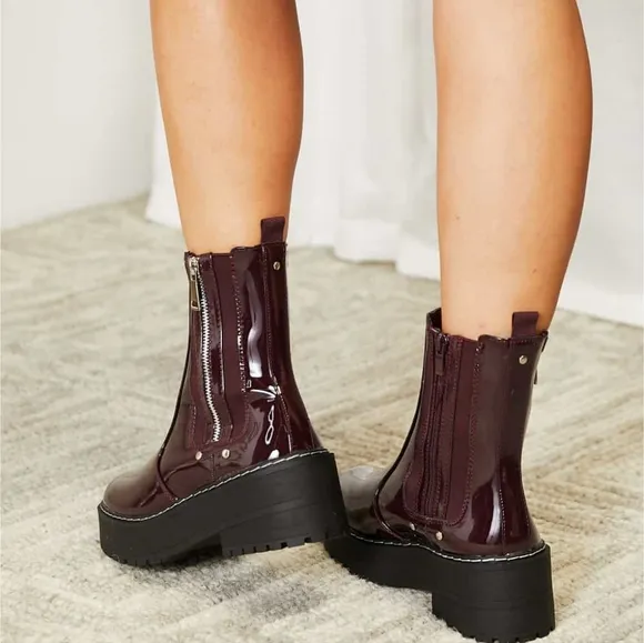 Platform Boots Side Zip Vegan Patent Leather Moto Chunky Lug Shoes Forever Link