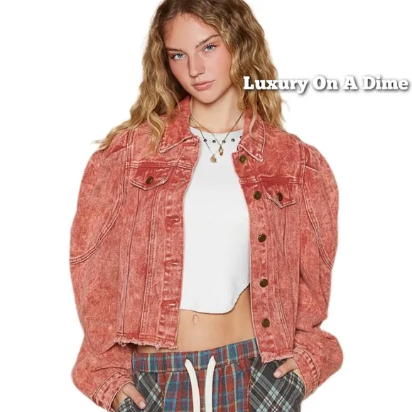 POL Acid Wash 90s Retro Cropped Denim Collar Button Pocket Bleached Jean Jacket