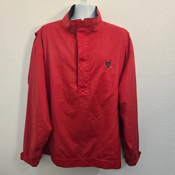 Polo by Ralph Lauren Vintage Men's Red Golf Windbreaker Pullover 1/4 Zip Size XL