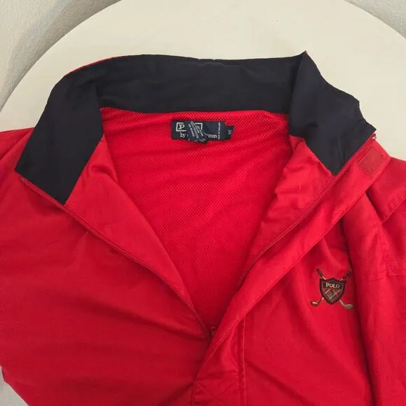 Polo by Ralph Lauren Vintage Men's Red Golf Windbreaker Pullover 1/4 Zip Size XL