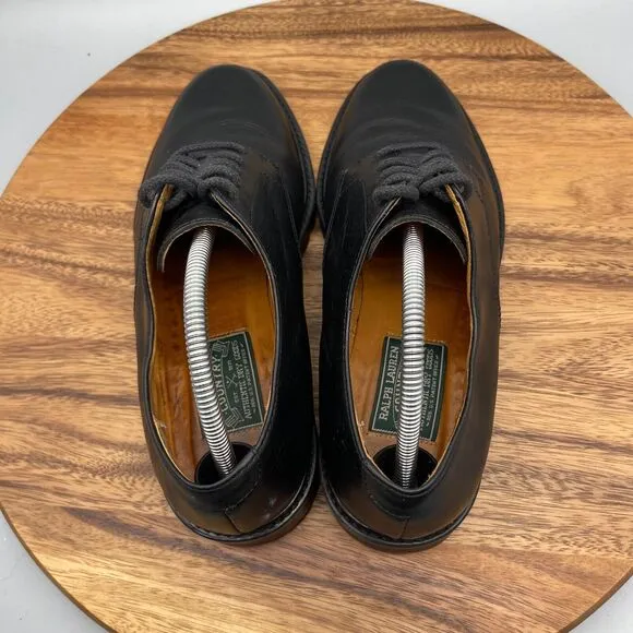 Polo Ralph Lauren Country Shoes Mens 9.5 D Black Leather Oxford Lug Vintage