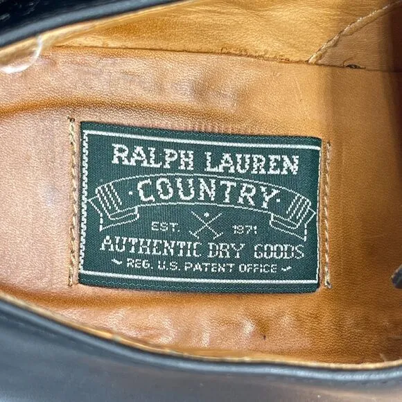 Polo Ralph Lauren Country Shoes Mens 9.5 D Black Leather Oxford Lug Vintage