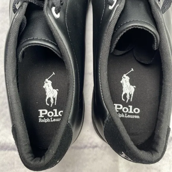 Polo Ralph Lauren Longwood Sneakers Men's Size 9 Spell Out Black Leather/Suede‎