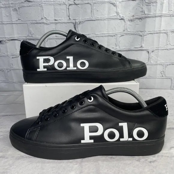 Polo Ralph Lauren Longwood Sneakers Men's Size 9 Spell Out Black Leather/Suede‎