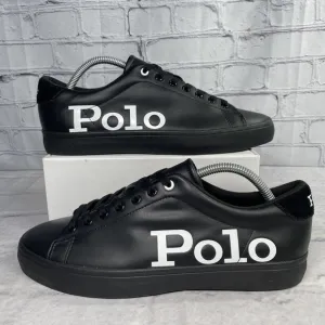 Polo Ralph Lauren Longwood Sneakers Men's Size 9 Spell Out Black Leather/Suede‎