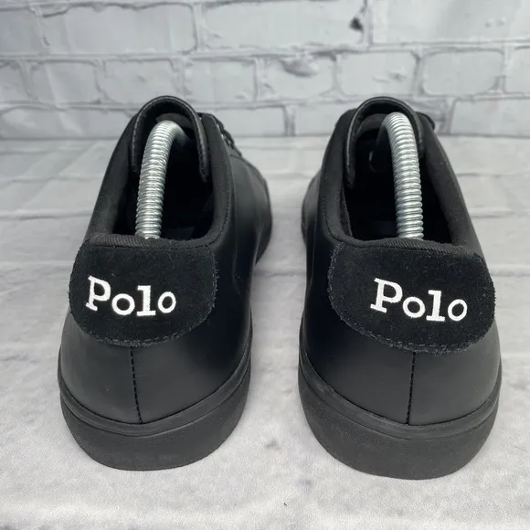Polo Ralph Lauren Longwood Sneakers Men's Size 9 Spell Out Black Leather/Suede‎