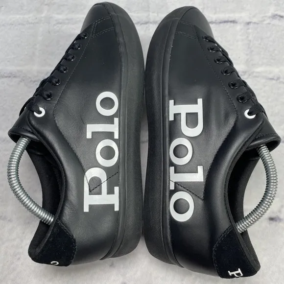 Polo Ralph Lauren Longwood Sneakers Men's Size 9 Spell Out Black Leather/Suede‎