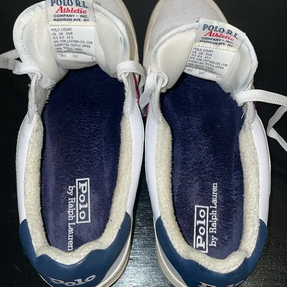 Polo Ralph Lauren Men's White Court Suede &amp; Leather Sneakers Shoes Size 10.5
