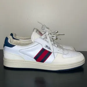Polo Ralph Lauren Men's White Court Suede &amp; Leather Sneakers Shoes Size 10.5