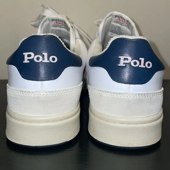 Polo Ralph Lauren Men's White Court Suede &amp; Leather Sneakers Shoes Size 10.5