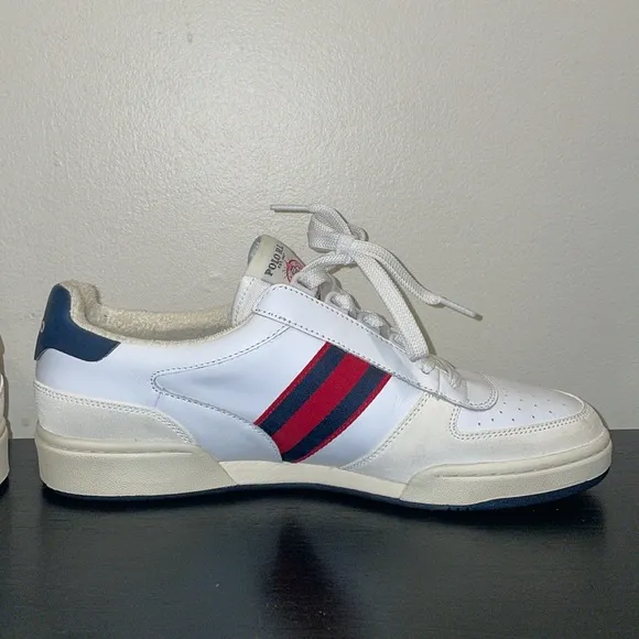 Polo Ralph Lauren Men's White Court Suede &amp; Leather Sneakers Shoes Size 10.5