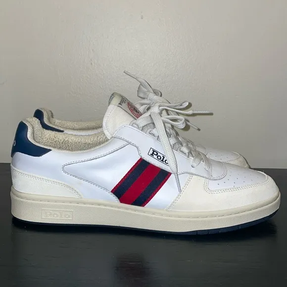 Polo Ralph Lauren Men's White Court Suede &amp; Leather Sneakers Shoes Size 10.5