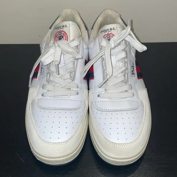 Polo Ralph Lauren Men's White Court Suede &amp; Leather Sneakers Shoes Size 10.5