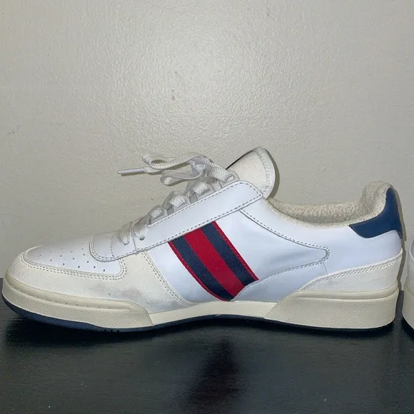 Polo Ralph Lauren Men's White Court Suede &amp; Leather Sneakers Shoes Size 10.5