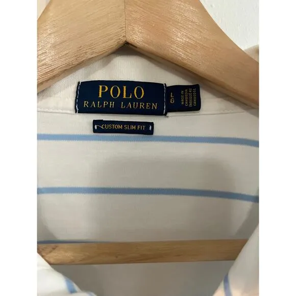 Polo Ralph Lauren polo white blue stripes size large slim