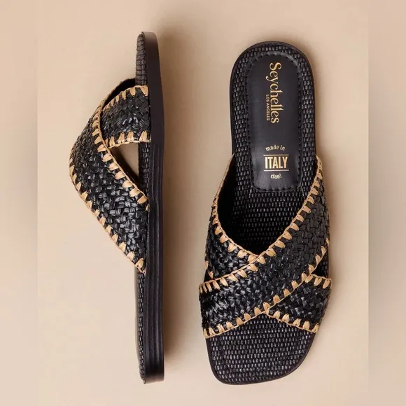 Pomelo Black Raffia Slide Sandals