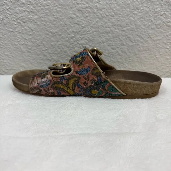 PRADA Floral Jacquard Sandals Womens Sz 39 US 9 Suede Buckle Strap Slides