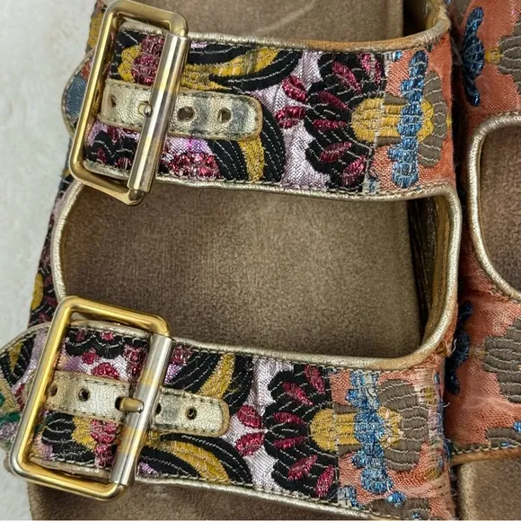 PRADA Floral Jacquard Sandals Womens Sz 39 US 9 Suede Buckle Strap Slides