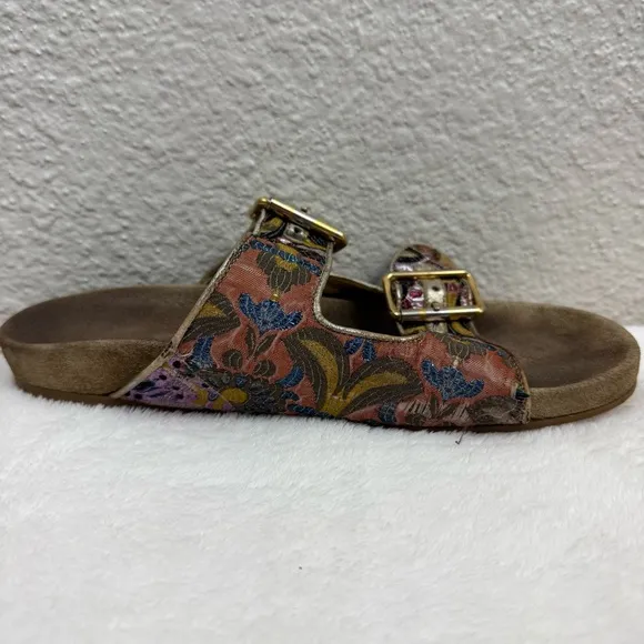PRADA Floral Jacquard Sandals Womens Sz 39 US 9 Suede Buckle Strap Slides