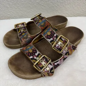 PRADA Floral Jacquard Sandals Womens Sz 39 US 9 Suede Buckle Strap Slides