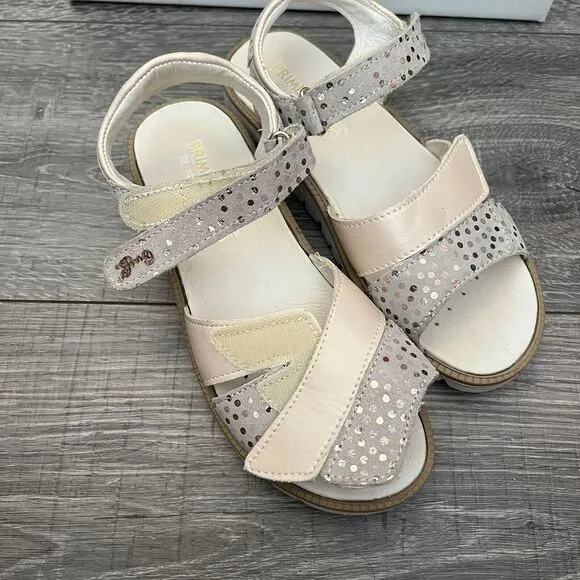 Primigi Sandals Girls size 35 Gray Light Beige Pink Adjustable Straps