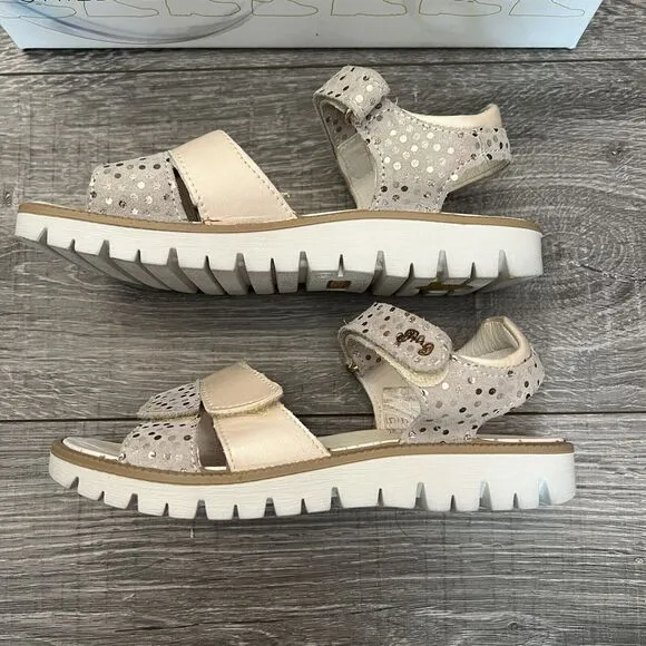 Primigi Sandals Girls size 35 Gray Light Beige Pink Adjustable Straps