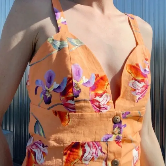 Privacy Please Cassie Floral Mini Dress Coral Orange Women’s Size Medium