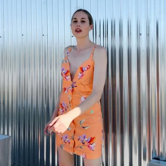 Privacy Please Cassie Floral Mini Dress Coral Orange Women’s Size Medium