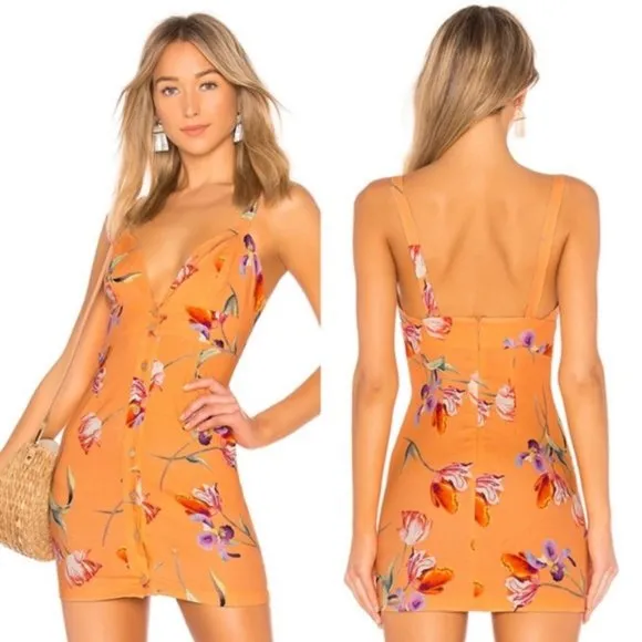 Privacy Please Cassie Floral Mini Dress Coral Orange Women’s Size Medium