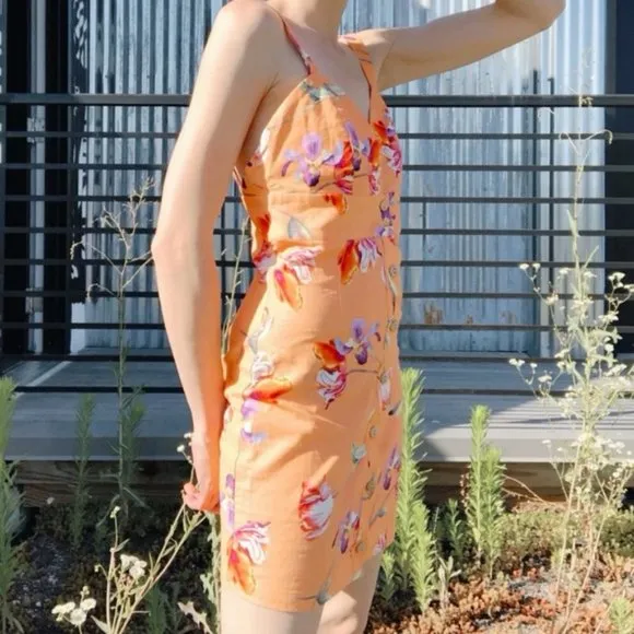 Privacy Please Cassie Floral Mini Dress Coral Orange Women’s Size Medium