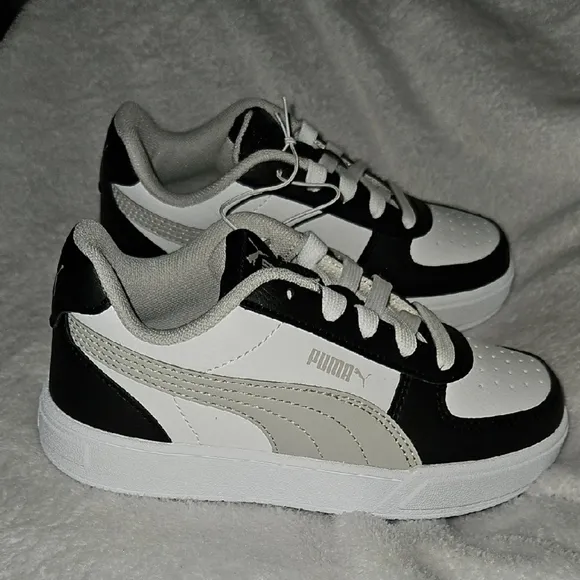 Puma Kids Black White Gray Court Sneakers Casual Sporty Low-Top Design Size 13