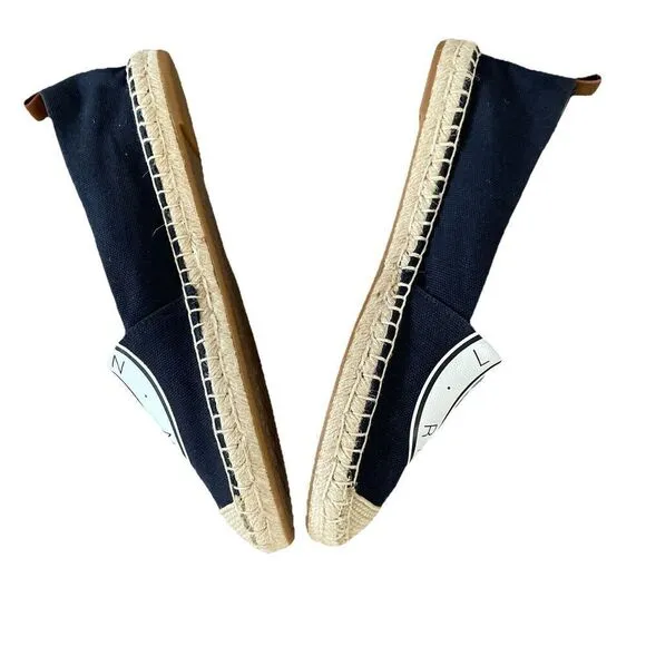 Ralph Lauren Cameryn Espadrille Flat Shoes Canvas Soft Napa Leather Women Sz 9.5