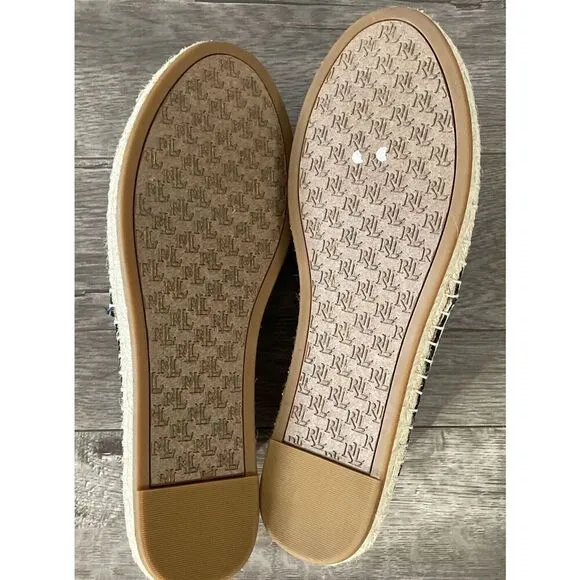 Ralph Lauren Cameryn Espadrille Flat Shoes Canvas Soft Napa Leather Women Sz 9.5