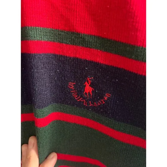 Ralph Lauren vintage kitted polo striped red, blue size large