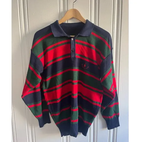 Ralph Lauren vintage kitted polo striped red, blue size large