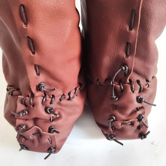Ramble Leather Dark Brown Elk Deer Handmade Knee High Boots Size 10 Lace-Up Back