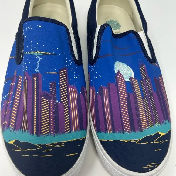RARE Bucketfeet x Lollapalooza 2014 cityscape slip-on sneakers sz 9 men 11 women