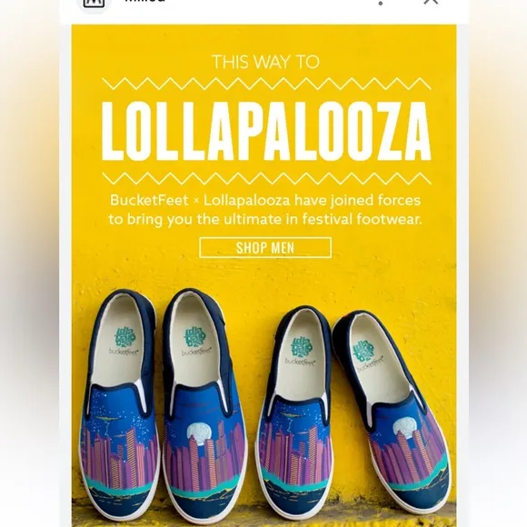 RARE Bucketfeet x Lollapalooza 2014 cityscape slip-on sneakers sz 9 men 11 women